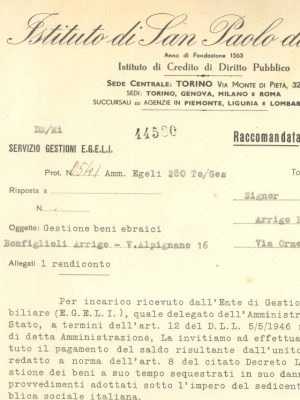 Richiesta di rimborso indirizzata all’attenzione di Arrigo Bonfiglioli, 1947 (ASSP, III, 261)